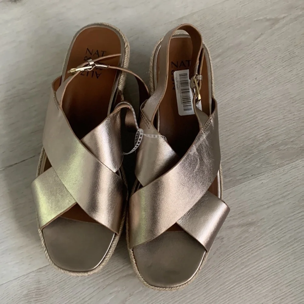 Naturalizer Oak Leather Slingback Espadrille Sandal Size 10 Gold shimmer leather